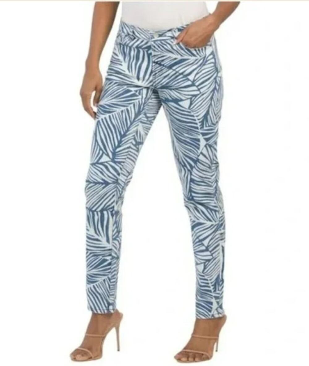 J. Mclaughlin Lexi Palm Print Jeans Blue White Mid Rise Slim Fit Womens Size 6